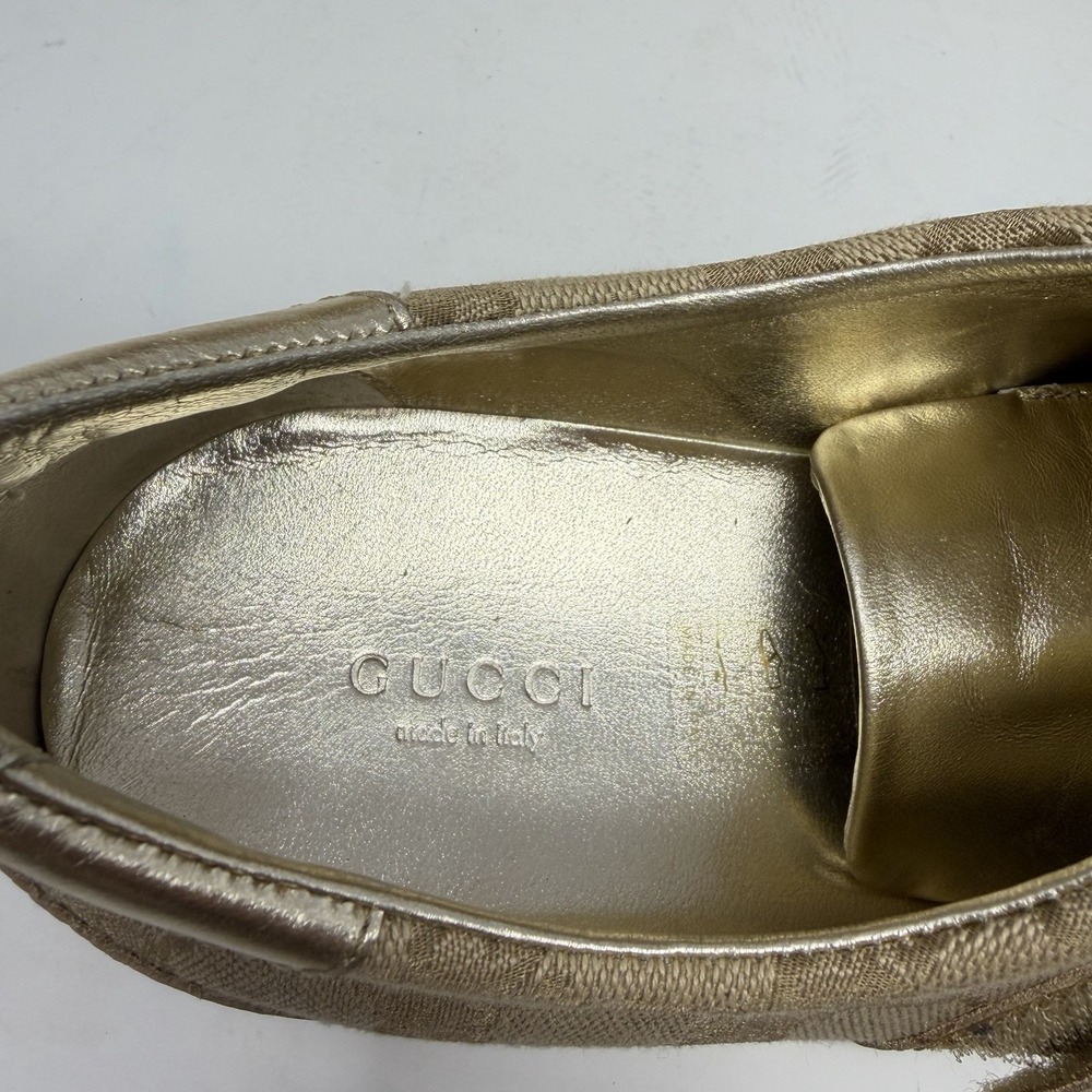 Gucci Guccissima Metallic Gold Canvas Leather‎ Hook Loop Sneakers Women 11 - Picture 4 of 15